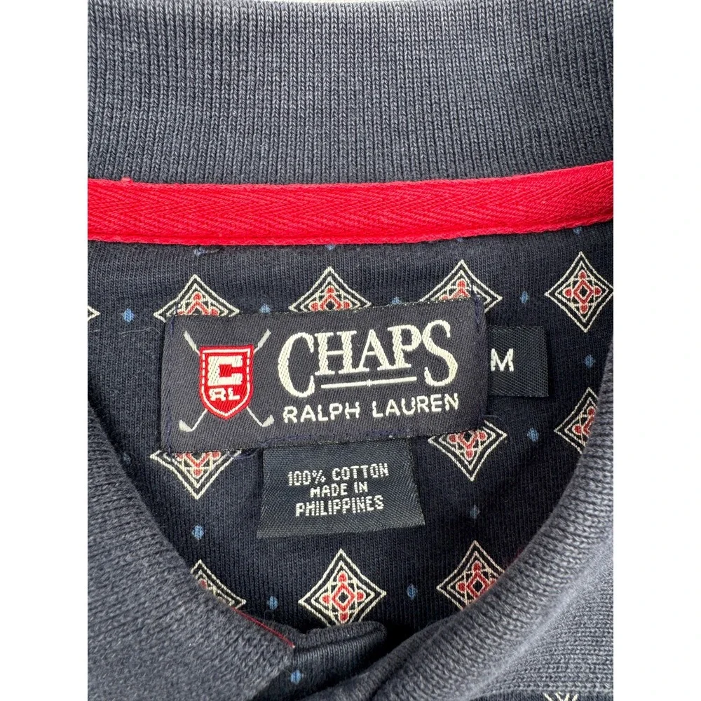 VTG Chaps Ralph Lauren Short Sleeve Polo‎ Shirt Men's M Blue Diamond Dotted